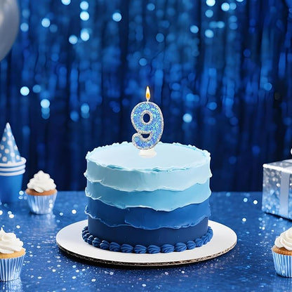 Blue Star Number 9 Candle for Cake Decoration, Glitter Star Cake Topper, Shaker Style Number Candle for Anniversary Celebration Party Supplies
