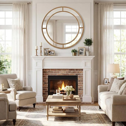 Tangkula 28" Gold Round Wall Mirror, Circle Decorative Modern with Beaded Frame for Living Room, Entryway, Fireplace, Bedroom, Vintage Mirror Wall Decoration