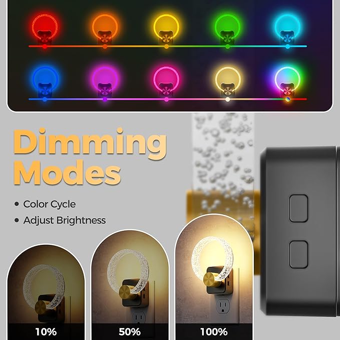 DORESshop Night Lights Plug into Wall, LED Night Light Color Changing RGB with Dusk-to-Dawn Sensor, Adjustable Brightness, Dimmable Nightlights for Hallway, Bedroom, Kids Room, Room Decor