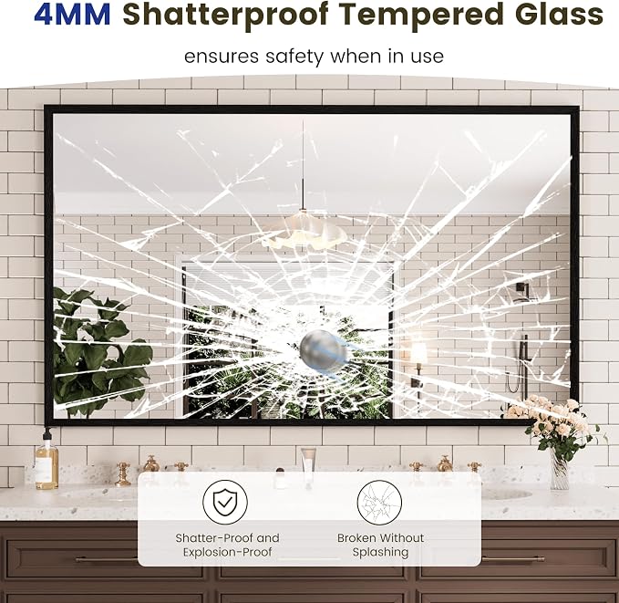 WEER 60X36 Inch Black Bathroom Mirror, Rectangular Framed Mirror for Bathroom, Matte Black Wall Mounted Large Vanity Mirror, Farmhouse Mirror, Tempered Glass, Anti-Rust, Horizontal or Vertical