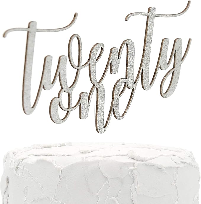 21st Birthday Cake Topper - twenty one - Double Sided Silver glitter - Premium quality Made in USA