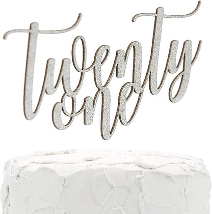 21st Birthday Cake Topper - twenty one - Double Sided Silver glitter - Premium quality Made in USA