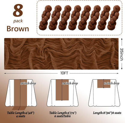 8Pack Brown Table Runner 10FT Cheesecloth Table Runner 35x120Inch Long Boho Cheese Cloth Table Runners Rustic Gauze Table Runners for Party Wedding Bridal Shower Baby Shower Decorations