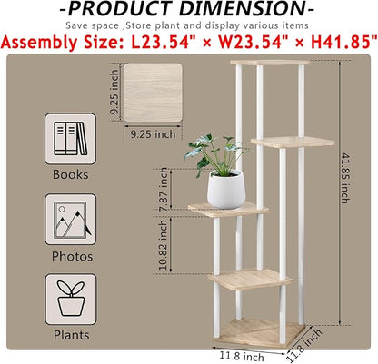 AZERPIAN Plant Stand 5 Tier Indoor Metal Flower Shelf for Multiple Plants Corner Tall Flower Holders for Patio Garden Living Room Balcony Bedroom, Black (5 Tier-White)