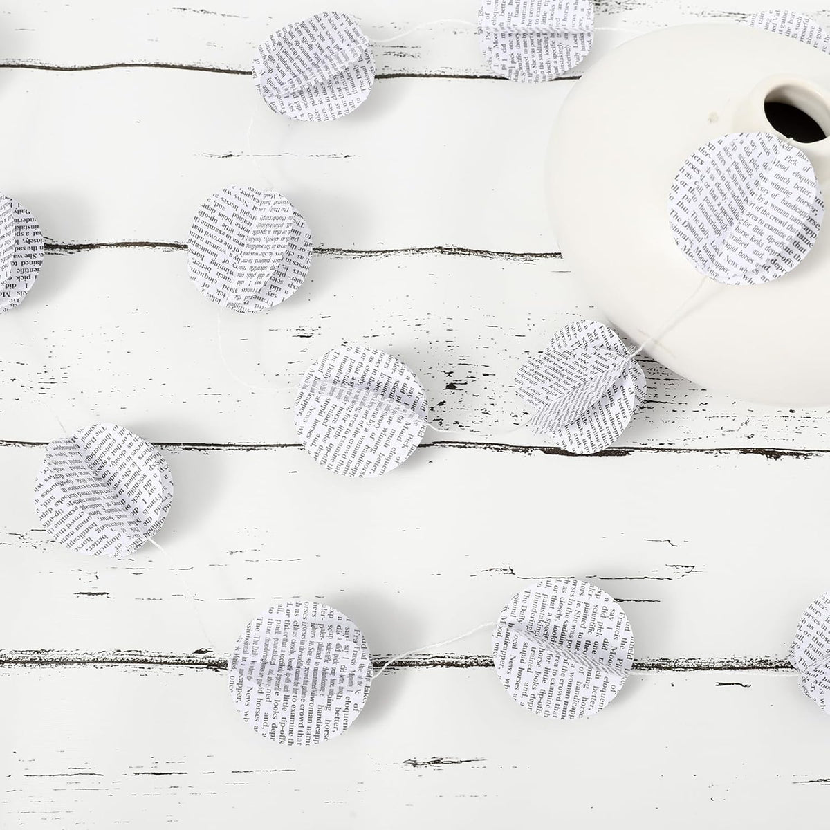 4 Pack Paper Circle Dot Garland Books Page Garland Bunting Party Holiday Christmas Newspaper Strand String Banner Wedding Backdrop Hanging Decoration (White Circular)