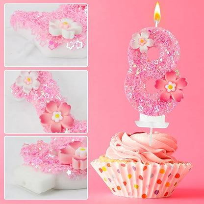 Pink Flower Birthday Candle,Number Birthday Candles for Cake, Ideal Birthday Parties Cake Decor, Wedding Anniversary and Other Celebrations (Number 8, Pink)