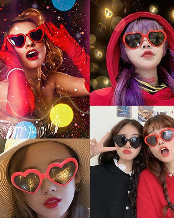 20 Pairs Heart Sunglasses for Women Men Heart Effect Diffraction Glasses Oversized Cute Eyewear Rave Party Bulk