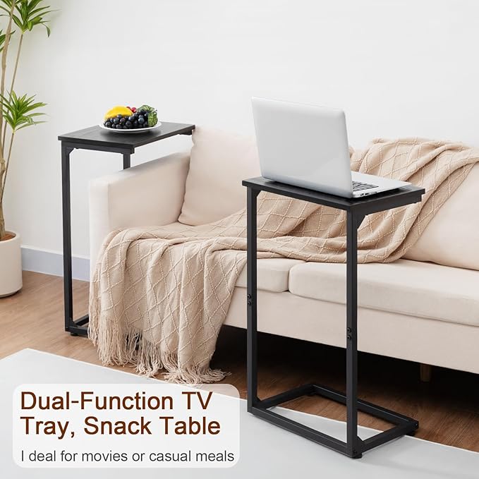 AMHANCIBLE C Shaped End Tables Set of 2, Couch Side Tables that Slide Under Sofa, TV Trays for Living Room, Bedroom, Small Space, Black, HET02BBK