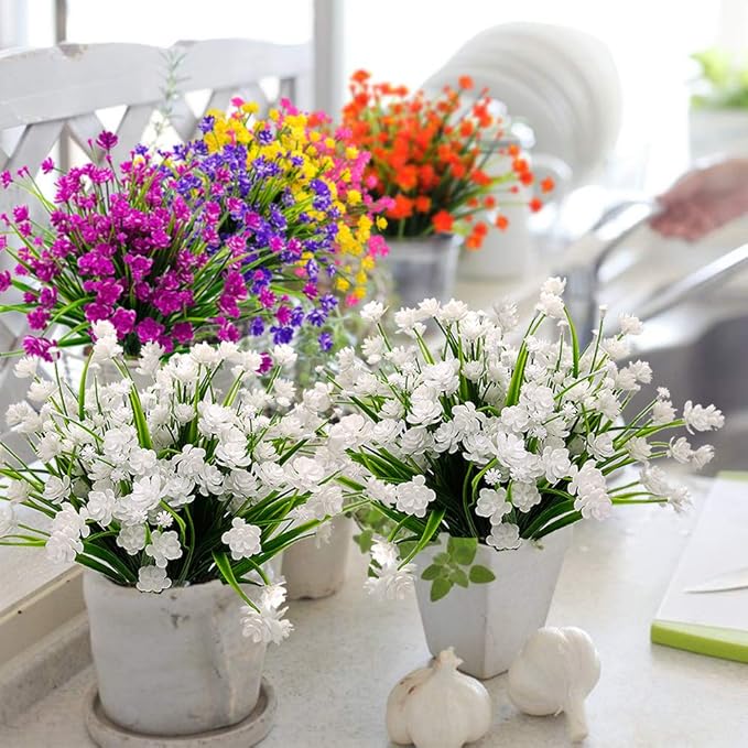 10 Bundles Artificial Flowers Outdoor UV Resistant Fake Plants Indoor Outside Hanging Planter Home Garden Decor