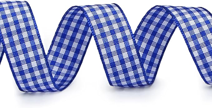 Ribbli Electric Blue and White Gingham Ribbon,100% Polyester Woven Edge,5/8 Inch x 10 Yard,Plaid Ribbon Use for Gift Wrapping,Floral Design,Hair Bows