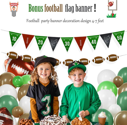 Football Brown Green White Balloon garland arch Kit 110 PCS with foil balloons and banner for Boy 2nd down football baby shower birthday party 2025 super sports Touch down theme decorations