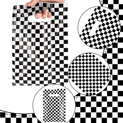 Hxezoc 50 Pieces Race Car Party Bags Plastic Checkered Bags Practical Gift Bags Car Party Favors for Race Car Theme Birthday Party Decoration Supplies