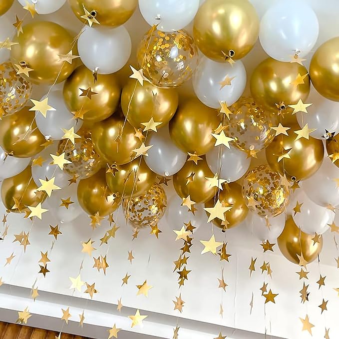 Netnology Gold and White Balloons Set, 60Pcs 12 Inch White Metallic Gold and Gold Confetti Latex Balloon for Birthday Baby Shower Bridal Shower Wedding Graduation Party Decorations