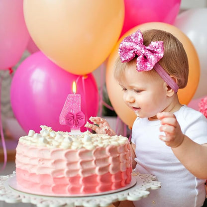 Birthday Candle for Cake, Rose Bow Number Cake Candles, 2.76 inch Number Happy Birthday Candle, Cake Topper Decoration for Birthday Party (Number 4)