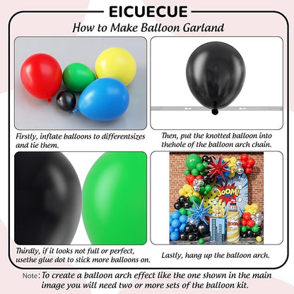 Red Blue Yellow Green Black Balloons Garland Arch Kit - 5 10 12 18 inch Different Size Balloons for Carnival Birthday Anniversary Video Game Super Spider Hero Theme Party Decorations Supplies