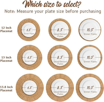 13 in Round Woven Boho Placemats Set of 8, Wicker Rattan Place Mats Chargers for Dinner Plates, Farmhouse Rustic Table Mats for Dining Table Decor