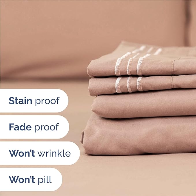 Split King Size 5 Piece Sheet Set - Comfy Breathable & Cooling Bed Sheets Set - Hotel Luxury Bedding for Women, Men, Kids, Teens, Boys & Girls - Deep Pockets, Soft and Wrinkle Free - Oeko-Tex - Mauve