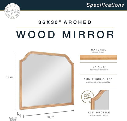 MCS Master & Co. 36x30 Mirror with Natural Woodgrain Solid Wood Frame, Arched Wall Hanging Large Mirror for Bathroom, Bedroom & Livingroom