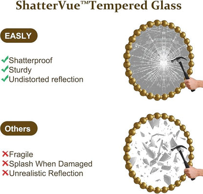 Easly Round Mirror for Wall, 32 Inch Gold Beaded Frame Decorative Vanity Mirror, Circle Bathroom Mirror with High-Definition Lense, Modern Wall Decor for Bathroom, Living Room, Bedroom, Entryway