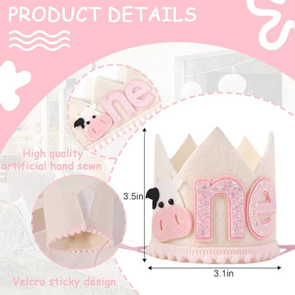 Cowgirl 1st Birthday Crown for Girls - Farm Party Decorations, Western Hat, Holy Cow I Am One Decor, Pink