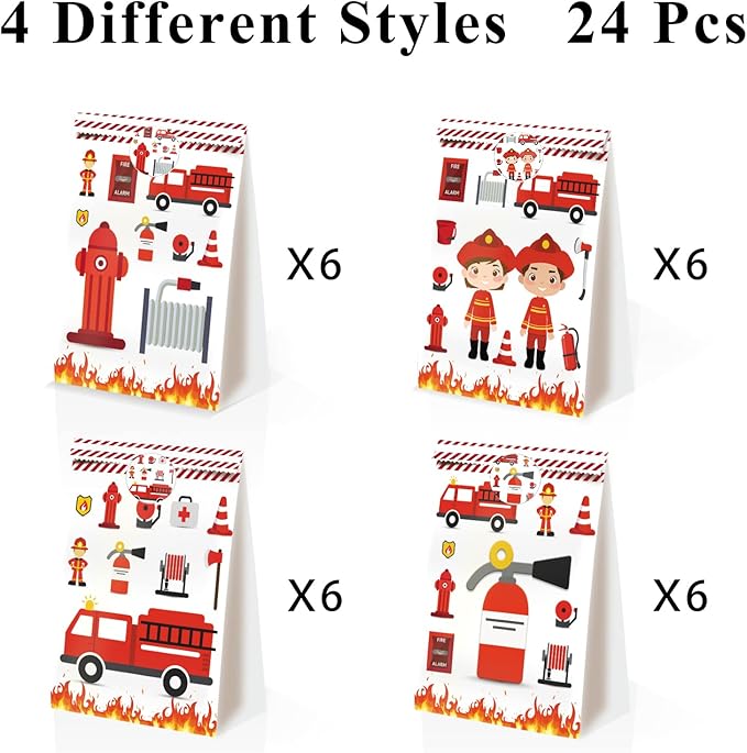 24pcs Firetruck Goodie Bags Fire Truck Birthday Party Supplies Firefighter Party Supplies Firetruck Birthday Decorations