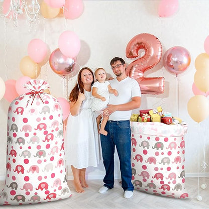 Leinuosen 2 Pcs 70 Inches Extra Large Gift Bags for Baby Shower Jumbo Oversized Plastic Gift Bags with Ropes for Birthday Parents Party Favors(Pink Elephant Polka Dot)