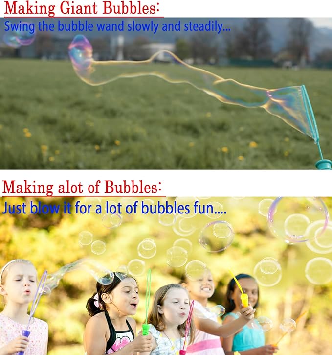 GIFTEXPRESS 24 pcs Big Bubble Wands and Solution - 14.6" Large Bubble Wands and Bubble Refills Solution for Easter, Pool, Beach, Park, Summer BBQ Party, Birthday Party Fovor Toy for Kids