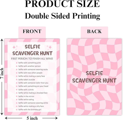 Selfie Scavenger Hunt Birthday Party Games Cards for Birthday Sleepover Slumber Party Pink Sweet Party Favors & Supplies Activity for Women Set of 20 - YY026