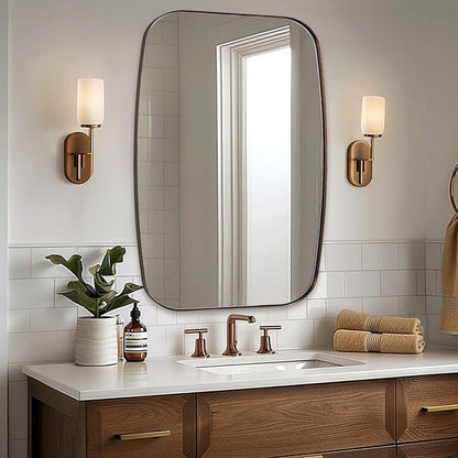 ANDY STAR Brushed Bronze Bathroom Mirror, 30x40” Oblong Mirror with Stainless Steel Metal Frame, Oval Vanity Mirror for Over Sink, Modern Anti Rust Wall Mounted