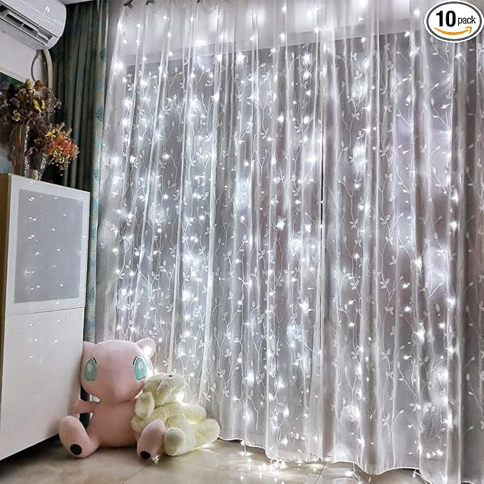 Honche Led Curtain String Lights with Remote for Bedroom Wedding Party Festive Season Propose Marriage Window Christmas Decorations(Bright White)
