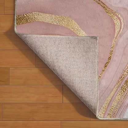 Ansouyi Non-Slip 5x7 ft Area Rugs, Washable Rug Carpet for Living Room, Pink with Gold Abstract Liquid Marble Home Decor Rugs for Game Room Classroom Bedroom Dining Kindergarten Room