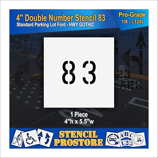 Pavement, Curb, and WheelStop Stencils - 4 inch Double Number Stencil - (83) - 4" x 5.5" x 1/8" (128 mil) - Pro-Grade