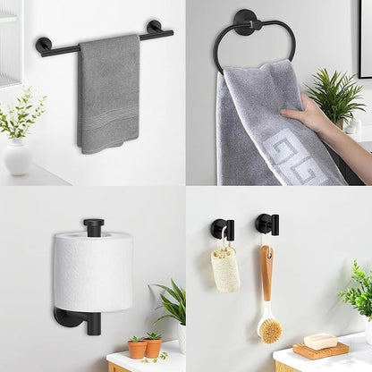 Black Bathroom Accessories Set, 7 Pieces Black Towel Bar Bathroom Hardware Set, 24 Inch Towel Racks for Bathroom, SUS304 Stainless Steel Bathroom Towel Holder Toilet Paper Holder Wall Mounted