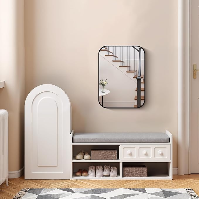 FORBATH Bathroom Mirror for Over Sink 18x24 Inch Black, Rectanglar Wall Mirror with Metal Frame, Rounded Corners for Bathroom, Bedroom, Entryway Decor (Horizontal or Vertical)