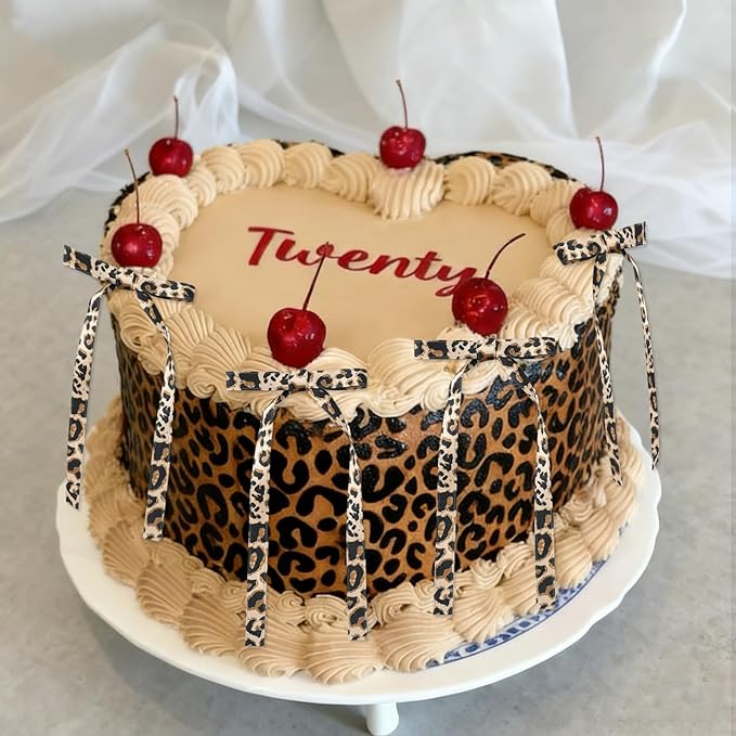 FYSUIMU 20Pcs Cheetah Print Bow Cake Toppers Cake Decorations Retro Chic Leopard Dessert Bowknot Ribbon for Girls Women Birthday Party Decor Supplies