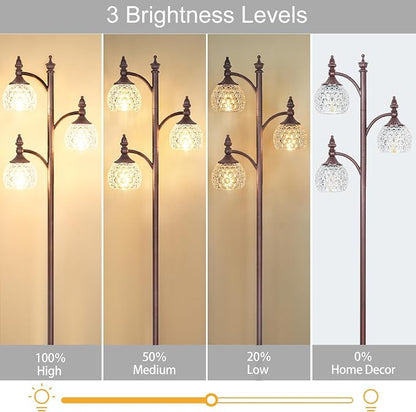 JUNNAI Brown Floor Lamps for Living Room 66.5in Vintage Standing Lamp with Glass Shade 3 Way Brightness Lights Mid Century Modern Pole Lights Corner Lamp for Bedroom Office(Bulbs Included)