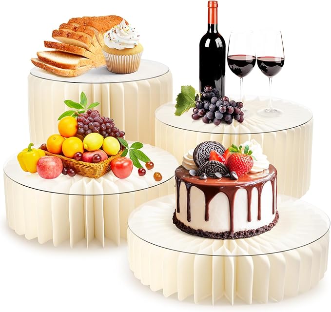 4 Pack Buffet Risers Foldable Food Display Risers Food Risers for Buffet Table Tall Cake Stands Cylinder Stands for Party Pedestal Cake Stand Dessert Table Display Set Cupcake Stands Cupcake Display