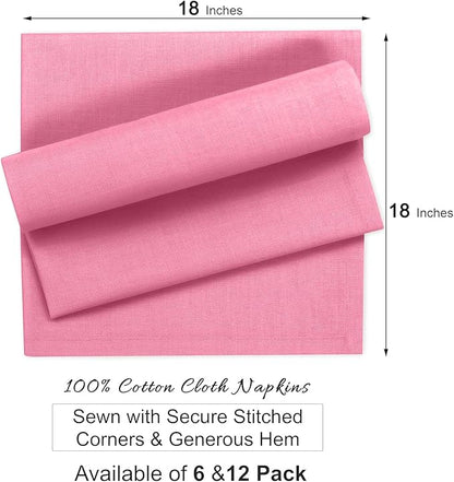 Ruvanti Cloth Napkins Set of 12, 100% Cotton High GSM 18x18 Inches Soft, Washable, Highly Durable & Absorbent, Perfect for Parties, Christmas, Thanksgiving Dinners – Pink Bubblegum