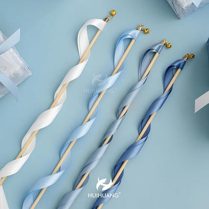 HUIHUANG Dusty Blue Satin Ribbon 1/2 inch x 4 Rolls Light Blue/Smoke Blue/White/Dusty Blue Ribbon for Gift Wrapping DIY Crafts Hair Decor Flower Bouquets Wedding Decor- Total 40 Yards