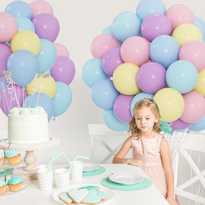60pcs Pastel Balloons, 12inch Helium Rainbow Macaron Balloons (Pink, Teal, Blue, Purple, Yellow) for Daisy Baby Shower, Spring Party, Birthday Decorations