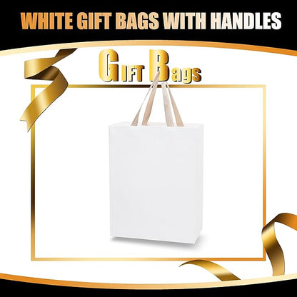 White Kraft Bags with Handles, 10Pcs 10"x5"x13" Large White Paper Gift Bags, Wedding & Birthday Occasion