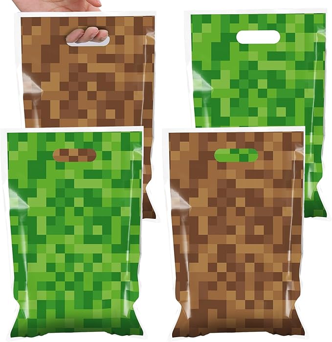 MinFyberd 50Pcs Pixel Birthday Party Goodie Favors Bag Video Game Plastic Gift Bags Party Candy Snack Bag Theme Goodie Treat Bags for Kids Gamer Birthday Decoration Supplies