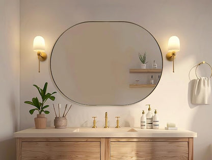 ANDY STAR 30x40'' Large Brass Oval Mirror, Brushed Brass Bathroom Mirrors Pill Shaped in Stainless Steel 1’’ Deep Wall Mounted Vertically & Horizontally