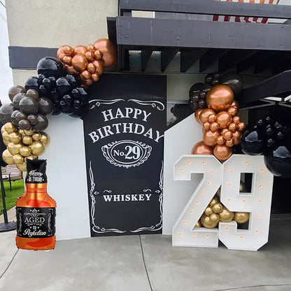 Whiskey Birthday Party Decorations for Men Aged to Perfection Party Supplies, 143Pcs Whiskey Balloon Arch Garland Kit Brown Coffee Black Gold Balloons for Vintage 30th 40th 50th Birthday Anniversary