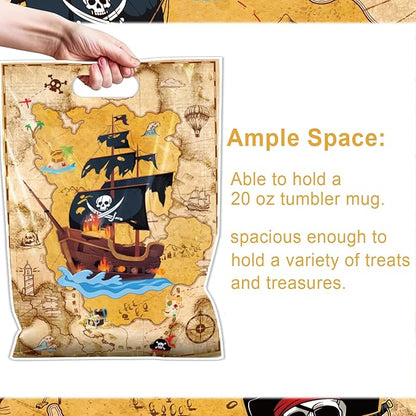 Falueqg Pirate Party Favor Bags - 50 Pcs Pirate Goodie Candy Gift Bags Treasure Map Themed Party Supplies for Nautical Themed Birthday Decor