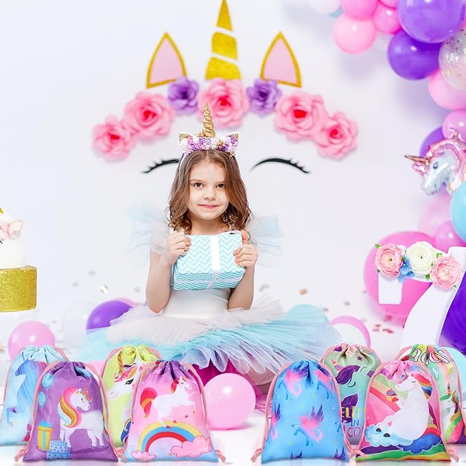 Honoson 24 Pieces Unicorn Party Favor Bags Unicorn Drawstring Gift Bags Rainbow Candy Goody Treat Pouch for Holiday Birthday Party Supplies,7.09 x 5.12 Inches
