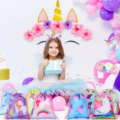 Honoson 24 Pieces Unicorn Party Favor Bags Unicorn Drawstring Gift Bags Rainbow Candy Goody Treat Pouch for Holiday Birthday Party Supplies,7.09 x 5.12 Inches