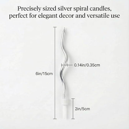 12-Count Spiral Birthday Candles, Long Twisty Party Silver Candles with Candle Holders, Long Burning for Weddings, Birthdays, Party Decorations, Cupcakes, Anniversary and Meetups (Silver)
