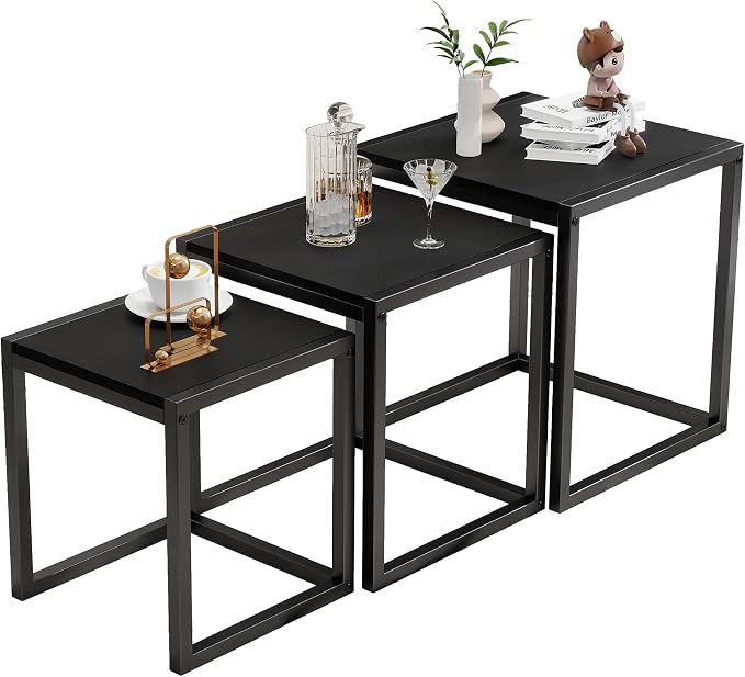 Nesting Table Set of 3 Side Tables, Modern Coffee Table Stacking End Table