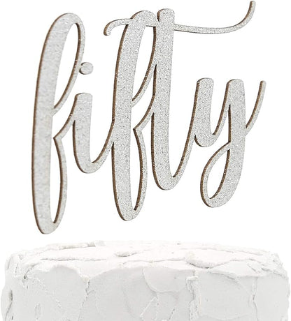 50th Birthday Cake Topper - fifty - Double Sided Silver glitter - Premium quality Made in USA